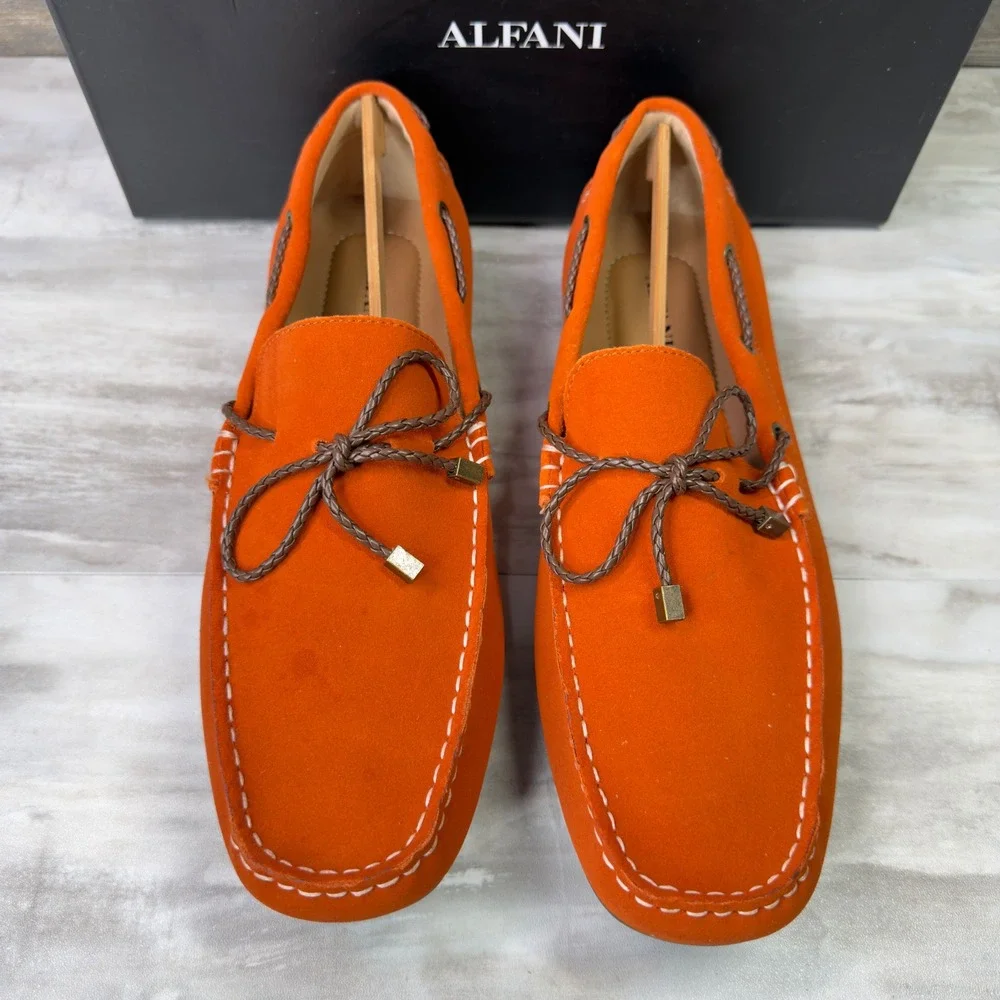 Alfani Trevororg Mens Size 11.5 Suede Loafers Driving Shoes Orange